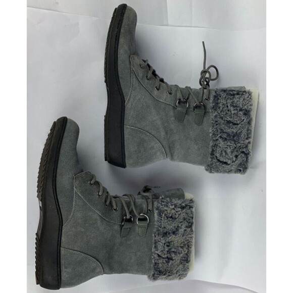 Aerosoles Mid Calf Boots Womens 7.5 Gray Suede Pinelands Y2K Wedge Faux Fur - Picture 5 of 9
